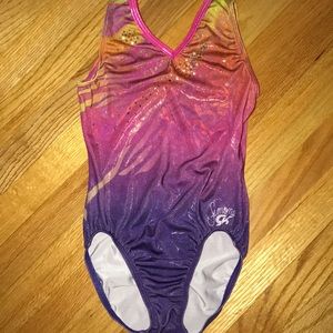 Colorful GK gymnastics leotard.